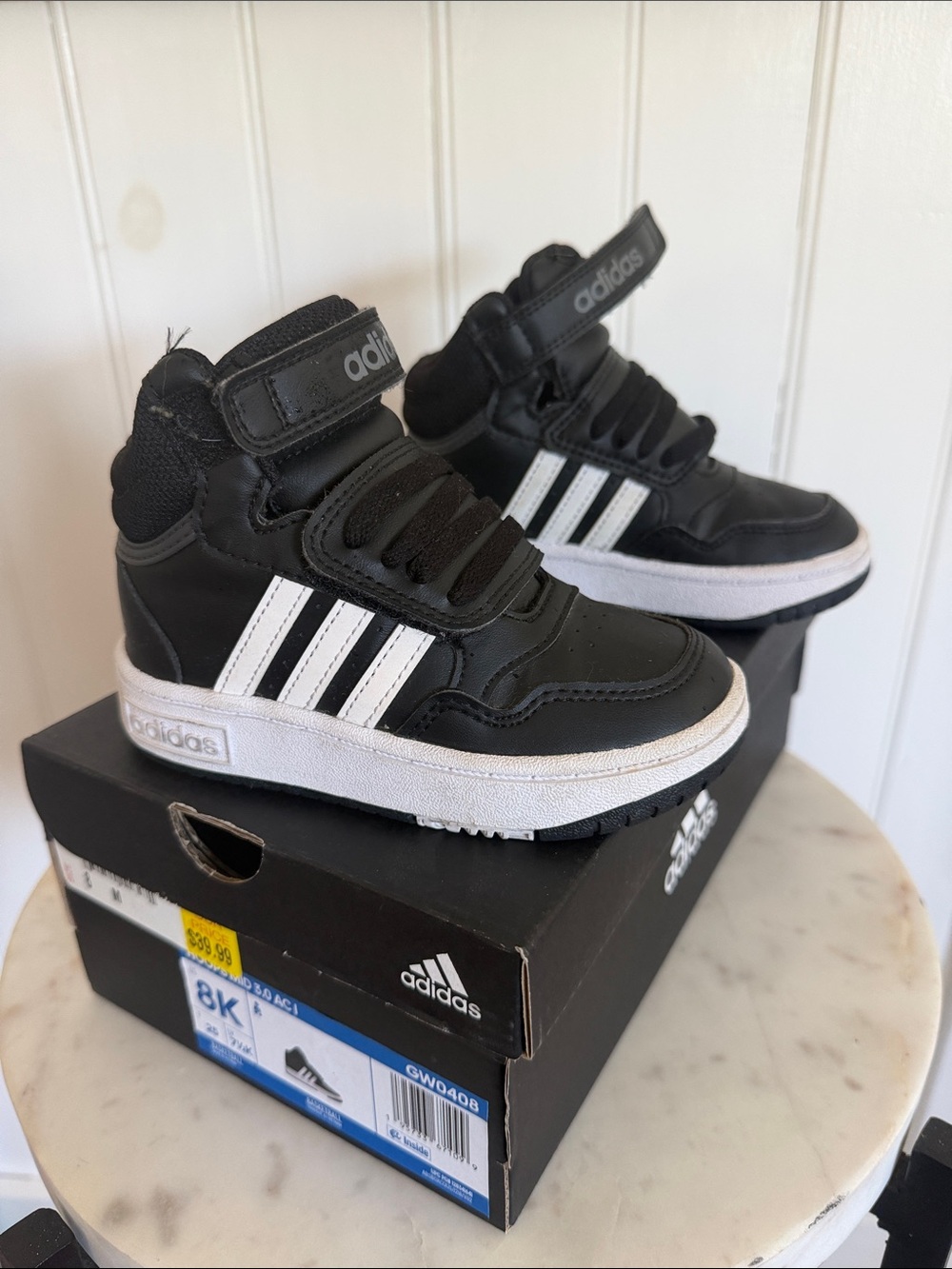 adidas Kids Black and White Mid-Top Sneakers